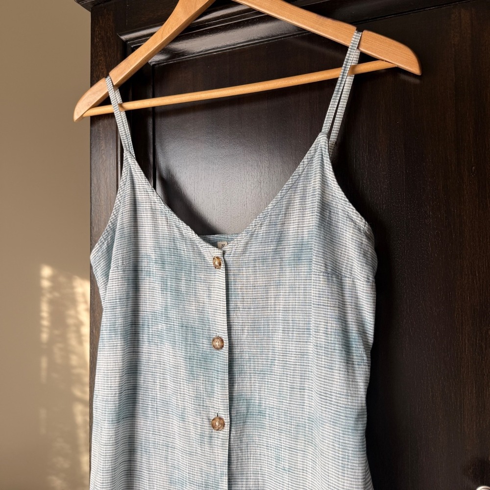 Roxy Cotton Button Front Slip Dress Stripe Midi Spaghetti‎ Strap S Minimal - Picture 2 of 16